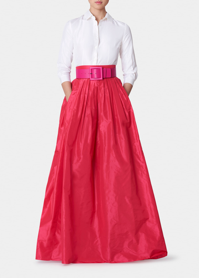 Shop Carolina Herrera Pleated Silk Ball Skirt In Azalea