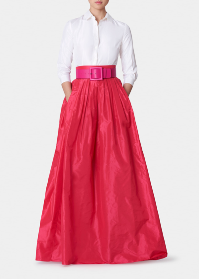Carolina Herrera Pleated Taffeta Dress In Azalea