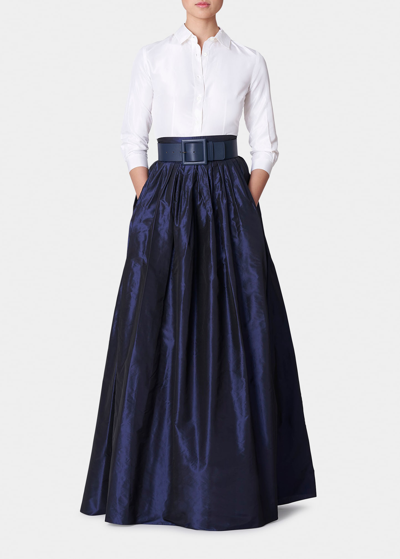 Shop Carolina Herrera Pleated Silk Ball Skirt In Midnight