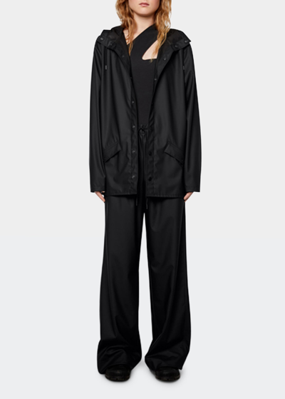 Shop Rains Snap-front Hooded Jacket In Black
