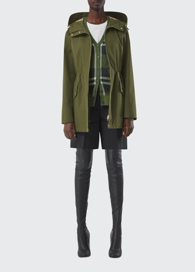 Shop Burberry Binham Check-lined Hooded Jacket In Dark Olive Green