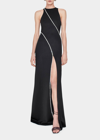Shop Galvan Crystal-embellished Cord Slit Gown In 001 Black