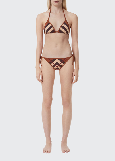 Shop Burberry Cobb Check Triangle Two-piece Bikini Set In Dark Birch Brown