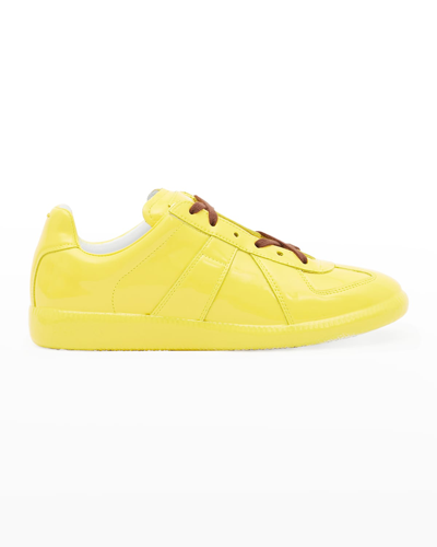 Shop Maison Margiela Replica Patent Leather Low-top Sneakers In Spectra Yellow