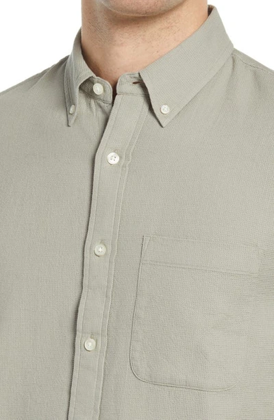 Shop Club Monaco Standard Fit Waffle Knit Button-down Shirt In Sage/ Sauge