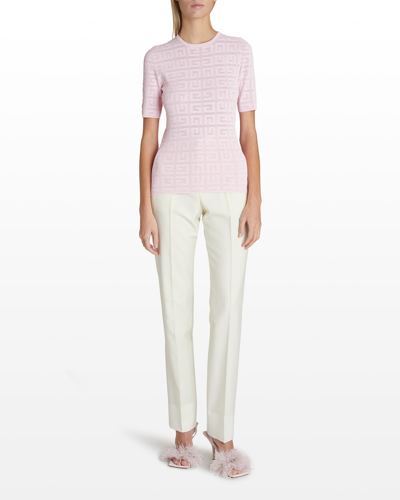 Shop Givenchy 4g Lace Short-sleeve Sweater In Light Pink
