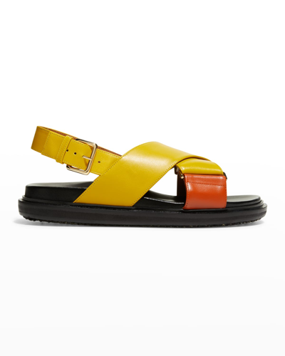 Shop Marni Crisscross Slingback Flat Sandals In 710 Gold Brick