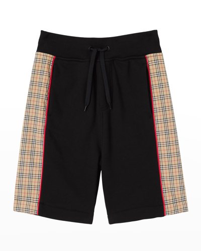 Shop Burberry Boy's Jonah Checkered Sweat Shorts In Black