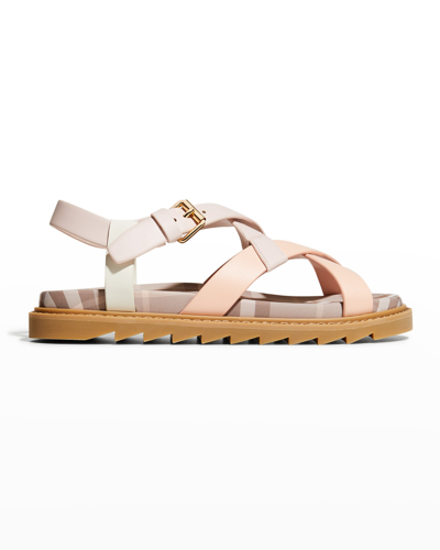 Shop Burberry Girl's Jane Calf Leather Sandals, Toddler/kids In Powder Pink