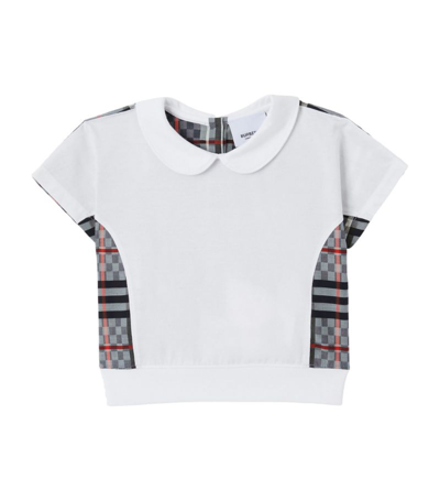 Shop Burberry Kids Collared Chequerboard-panel T-shirt (6-24 Months) In White