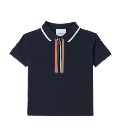 Shop Burberry Kids Icon Stripe-detail Polo Shirt (6-24 Months) In Blue