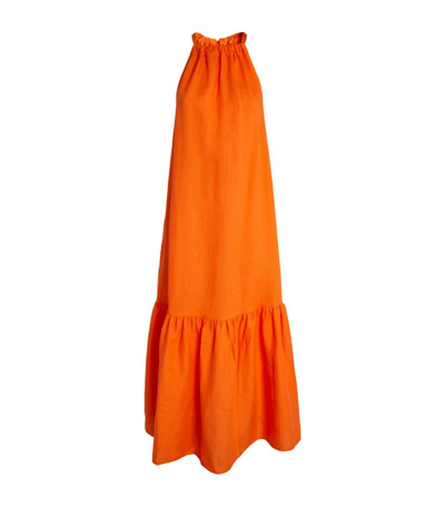 Shop Asceno Linen Ibiza Dress In Orange