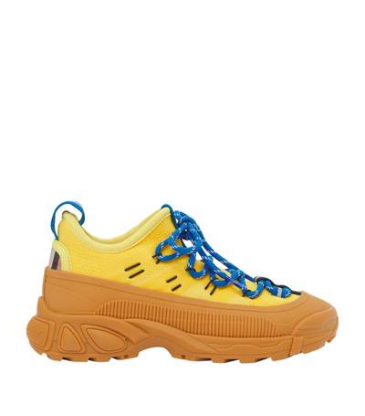 Shop Burberry Knitted Sneakers In Yellow