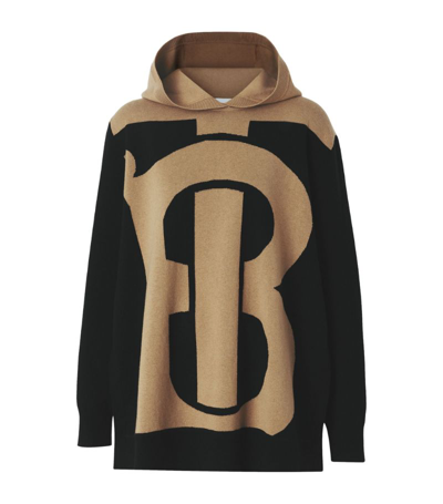 Shop Burberry Cashmere-blend Monogram Hoodie In Black