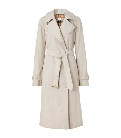 Shop Burberry Cotton Belted Trench Coat In Neutrals