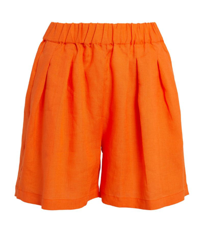Shop Asceno Linen Zurich Pyjama Shorts In Orange