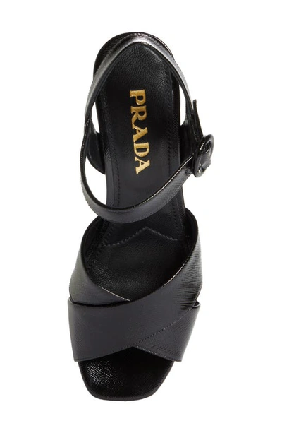 Shop Prada Crisscross Platform Sandal In Nero