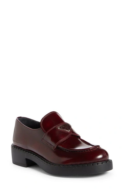 Shop Prada Triangle Logo Loafer In Porpora Fume