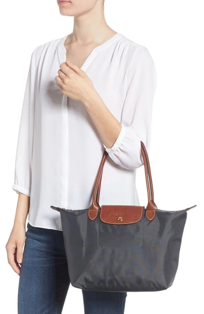 Shop Longchamp Small Le Pliage Nylon Shoulder Tote In Gunmetal