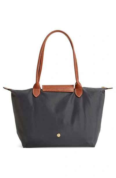 Shop Longchamp Small Le Pliage Nylon Shoulder Tote In Gunmetal