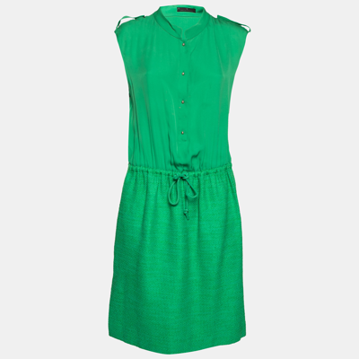 Pre-owned Ch Carolina Herrera Green Silk Drawstring Waist Sleeveless Midi Dress L