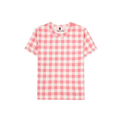 Shop Mini Rodini Kids Pink Gingham Stretch-cotton T-shirt