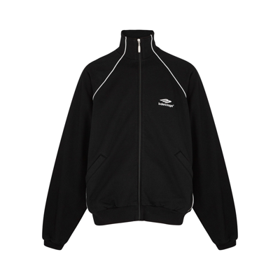 BALENCIAGA BLACK LOGO-EMBROIDERED COTTON TRACK JACKET 