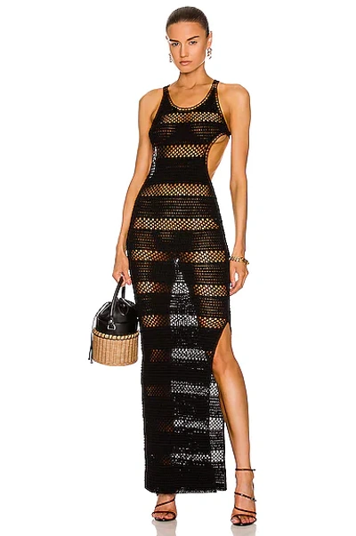 Shop Saint Laurent Crochet Raye Dress In Noir