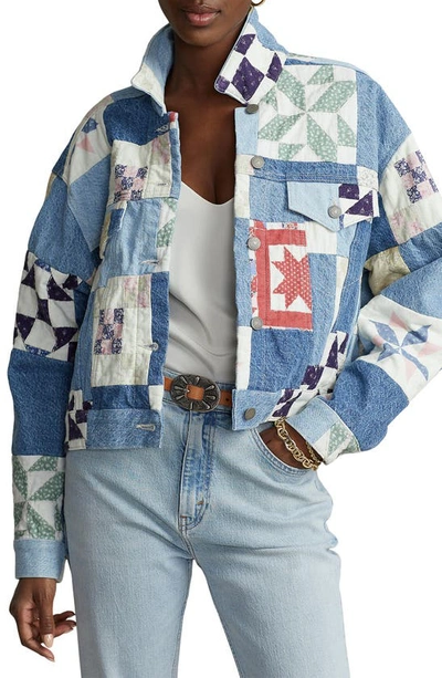 Polo Ralph Lauren Patchwork Graphic-print Denim Trucker Jacket In Blue |  ModeSens