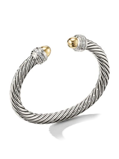 Shop David Yurman Women's Cable Bracelet With 14k Gold & Diamonds In Silver