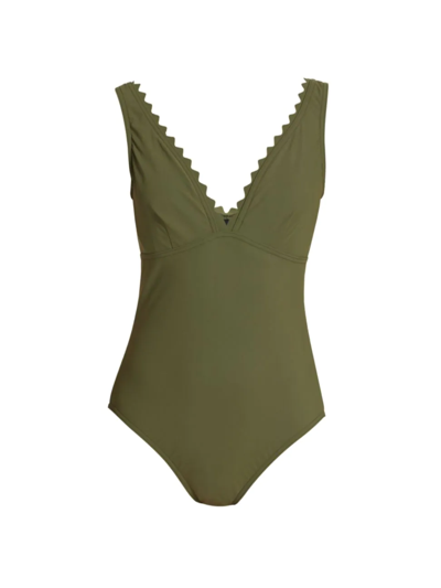 Shop Karla Colletto Swim Ines Plunging One-piece Swimsuit In Olive