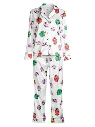 Shop Averie Sleep Women's Rita Ladybug-print Satin Pajama Set In Lady Bird