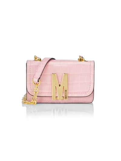 Shop Moschino Women's M Logo Croc-embossed Leather Shoulder Bag In Pink