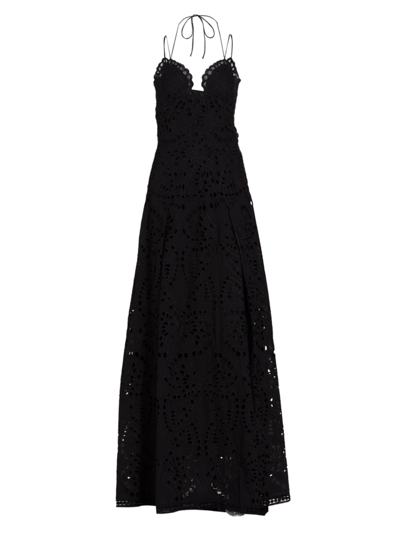 Shop Alberta Ferretti Women's Butterfly-embroidered Eyelet Gown In Black