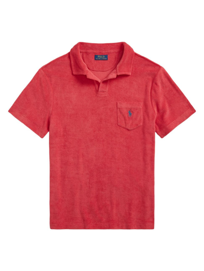 Shop Polo Ralph Lauren Terry Johnny Collar Shirt In Star Board Red