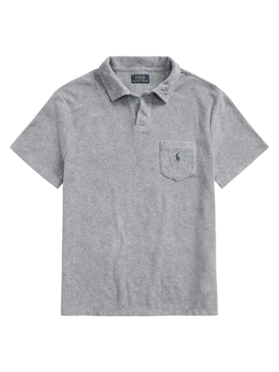 Shop Polo Ralph Lauren Men's Terry Johnny Collar Shirt In Andover Heather