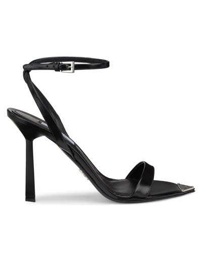 Shop Prada Women's Metallic Leather High-heel Sandals In Nero
