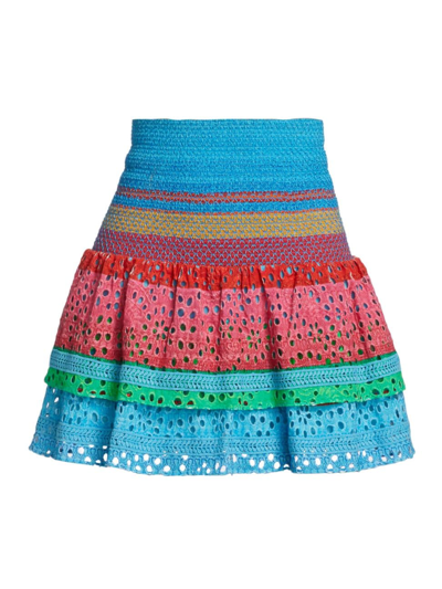 Shop Alice And Olivia Women's Bethie Smocked Cotton Tiered Mini Skirt In Cabostripe Multi