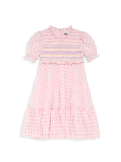 Shop Self-portrait Little Girl's & Girl's Gingham Print Smocked Short Dress In Pink