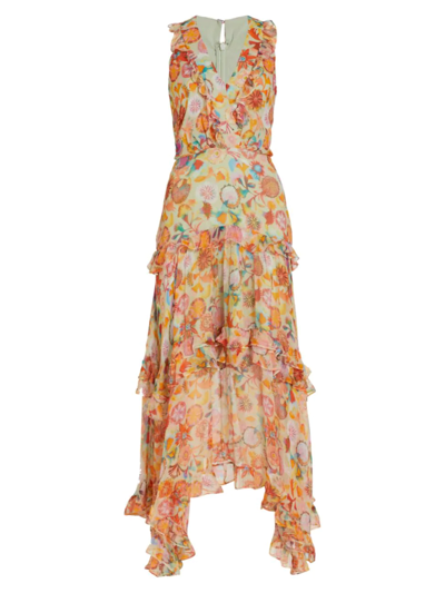 Shop Saloni Women's Jolie Asymmetric Tiered Ruffled Midi-dress In Neutral