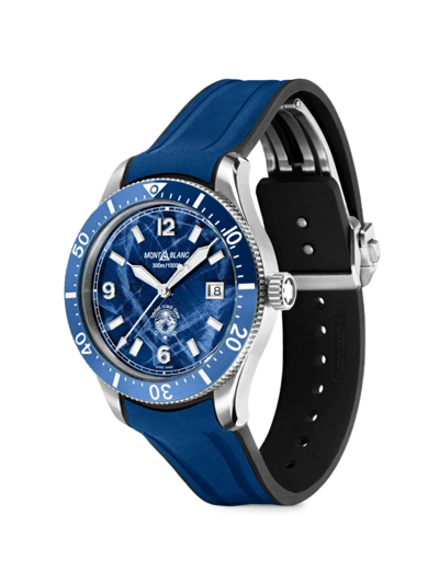 Shop Montblanc Men's 1858 Iced Sea Stainless Steel, Ceramic & Alligator-effect Leather Watch In Iced Sea Blue