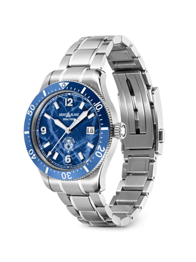 Shop Montblanc Men's 1858 Iced Sea Stainless Steel & Ceramic Bracelet Watch In Iced Sea Blue