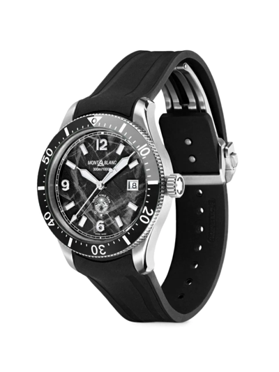 Shop Montblanc Men's 1858 Iced Sea Stainless Steel & Rubber Watch In Iced Sea Black