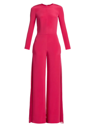 Shop Adam Lippes Women's Silk Crepe & Sheer Tulle Wide-leg Jumpsuit In Raspberry