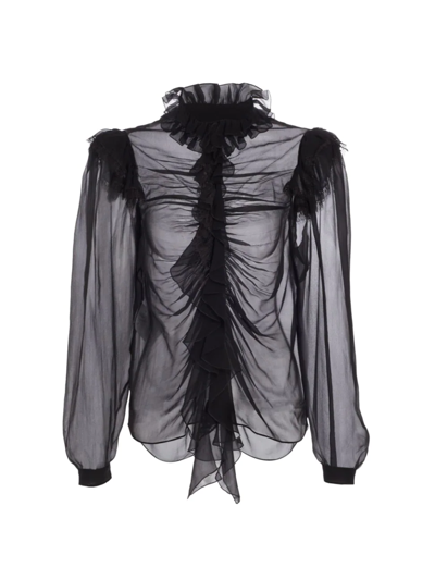 Shop Alberta Ferretti Women's Sheer Ruffle-embellished Blouse In Black