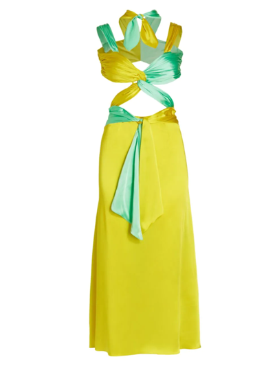 Shop Halpern Women's Colorblocked Midi-dress In Aqua And Lemon