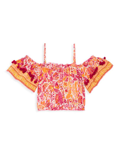Shop Poupette St Barth Little Girl's & Girl's Donna Top In Red Multi
