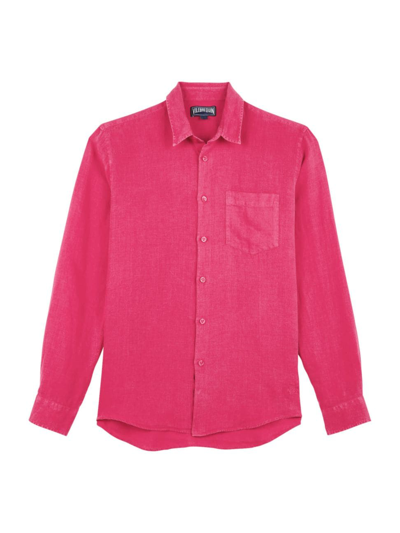 Shop Vilebrequin Men's Long-sleeve Linen Shirt In Rose Shocking