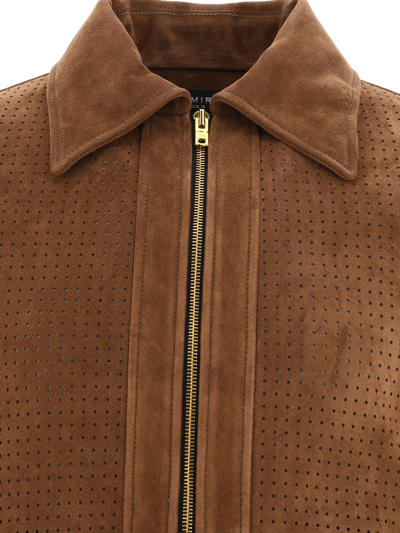 Shop Amiri "perforated Zip Up" Jacket In Brown
