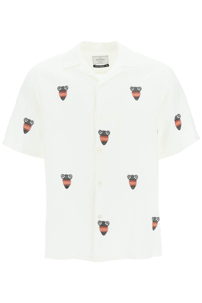 Shop Portuguese Flannel Embroidered Linen Shirt In White